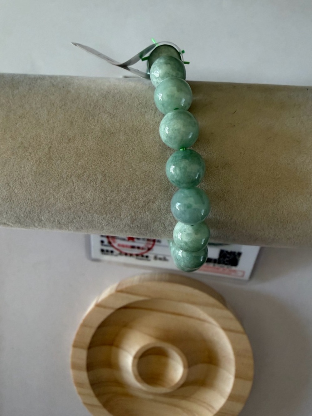 Certified Icy Natural Light Green Jade Bead Bracelet - Picture 10 of 11